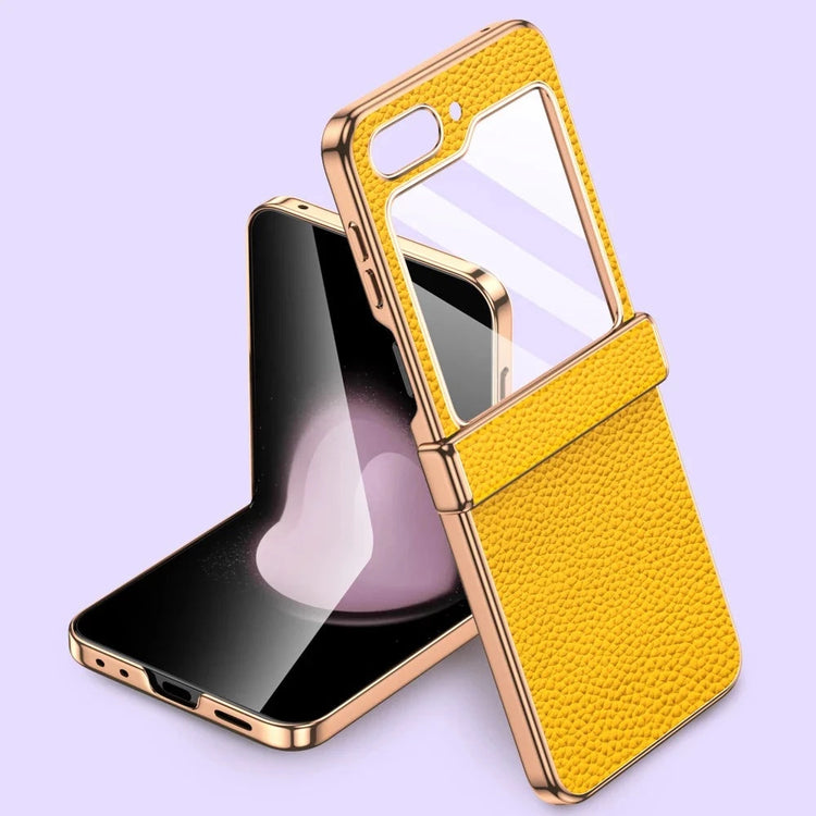 seraCase Cowhide Leather Galaxy Z Flip5 Case with Tempered Glass for For Galaxy Z Flip5 / Yellow