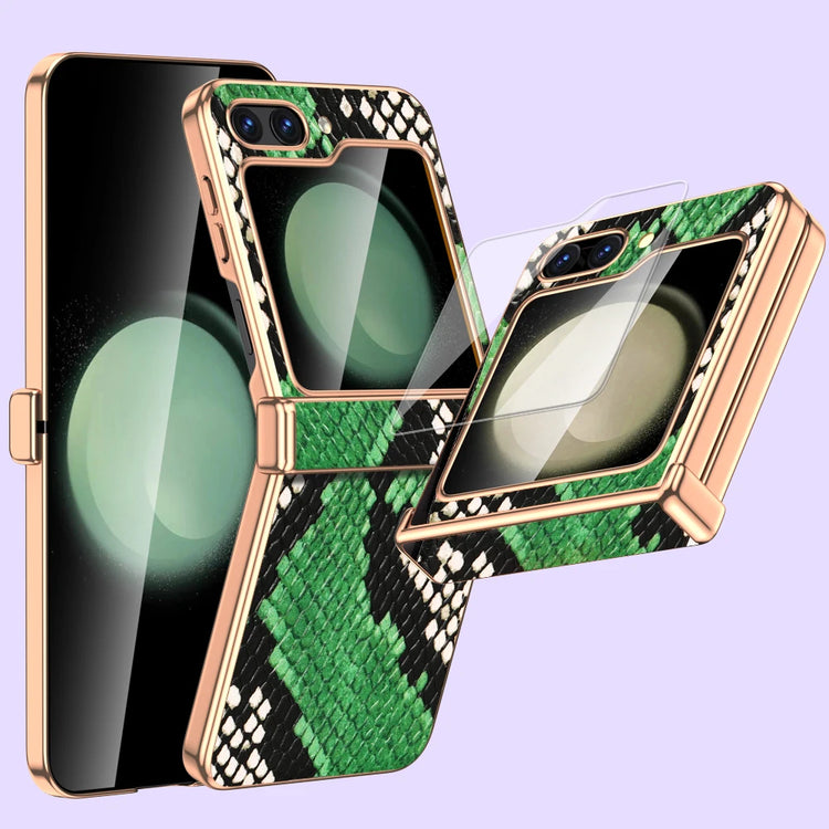 seraCase Cowhide Leather Galaxy Z Flip5 Case with Tempered Glass for