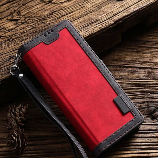 seraCase Luxury Leather Magnetic Flip Case for iPhone 14 Pro Max / Deep Red