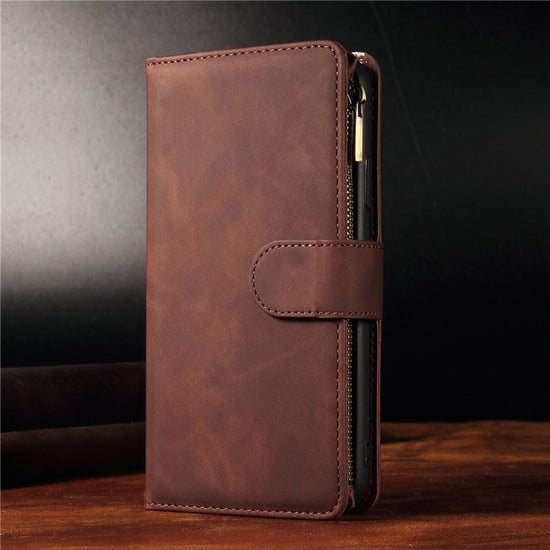 seraCase Premium Leather Card Wallet iPhone Case with Flip Zip for iPhone 14 / Coffee