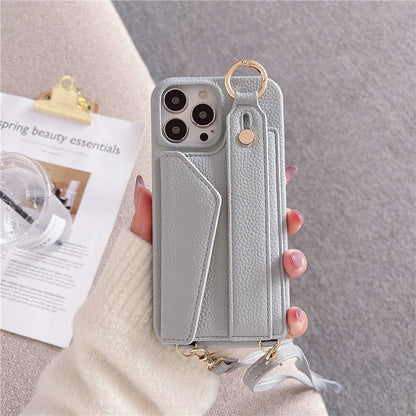 seraCase Luxury Leather Crossbody Wallet iPhone Case with Wrist Strap for iPhone 14 Pro Max / Sky Blue