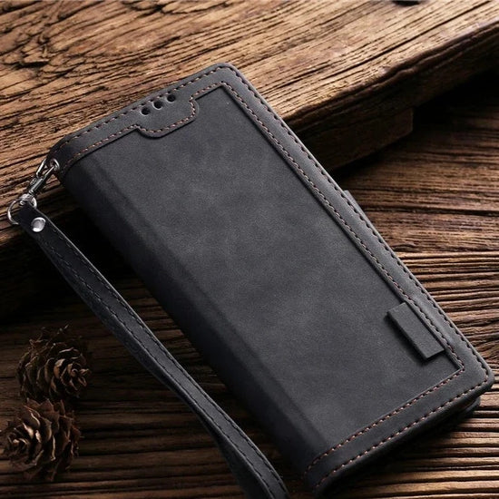 seraCase Luxury Leather Magnetic Flip Samsung Case with Strap for Samsung S24 Ultra / Black