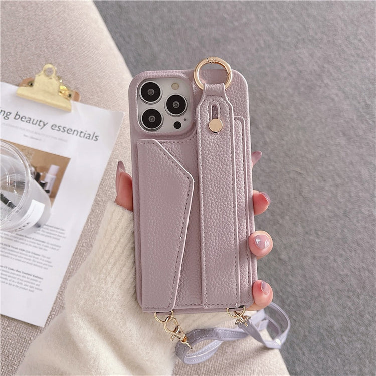 seraCase Luxury Leather Crossbody Wallet iPhone Case with Wrist Strap for iPhone 14 Pro Max / Light Purple