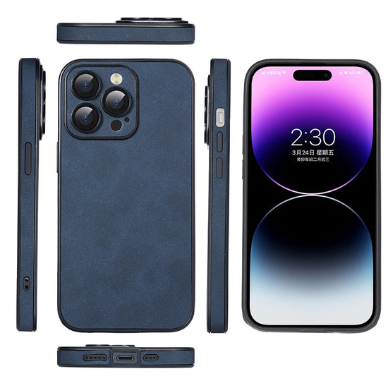 seraCase Luxurious Plain Leather iPhone Case for iPhone 14 Pro Max / Dark Blue