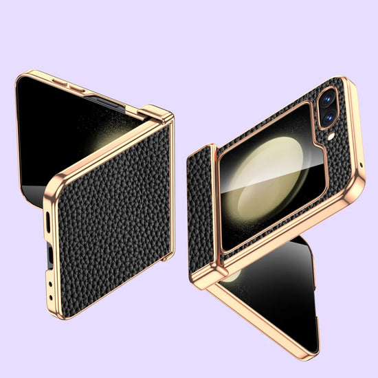 seraCase Cowhide Leather Galaxy Z Flip5 Case with Tempered Glass for