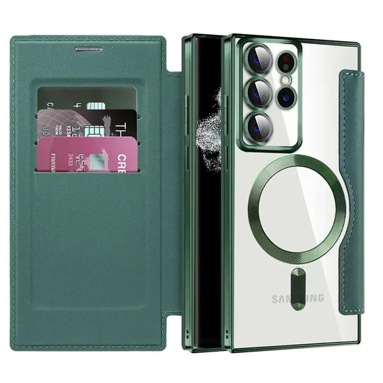 Flip Leather Magsafe Samsung Case with Clear Back Cover