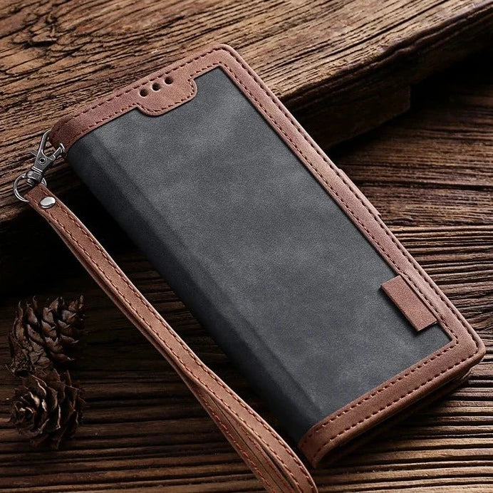 seraCase Luxury Leather Magnetic Flip Samsung Case with Strap for Samsung S24 Ultra / Gray