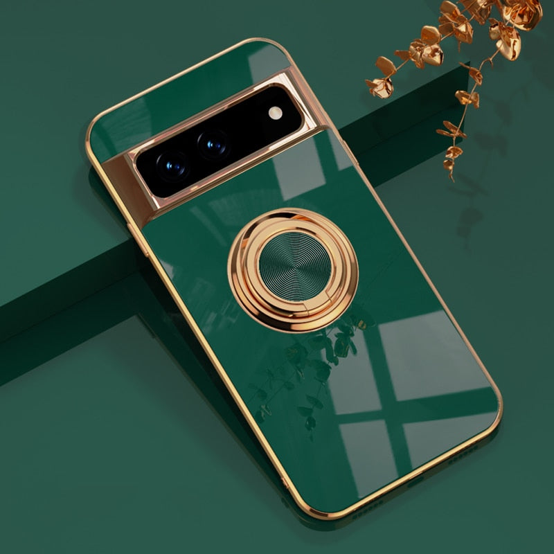 seraCase Luxury Metal Ring Silicon Pixel Case for Google Pixel 7 / Dark Green