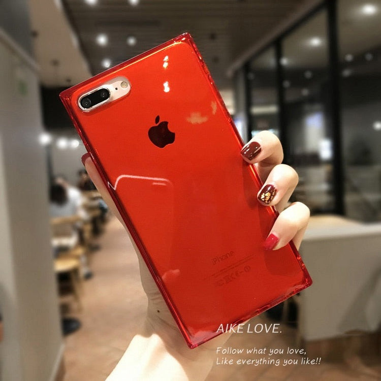 seraCase Cute Colorful Transparent Square iPhone Case for iPhone 13 Pro Max / Red