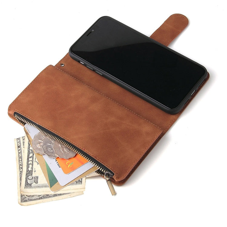 seraCase Premium Leather Card Wallet iPhone Case with Flip Zip for