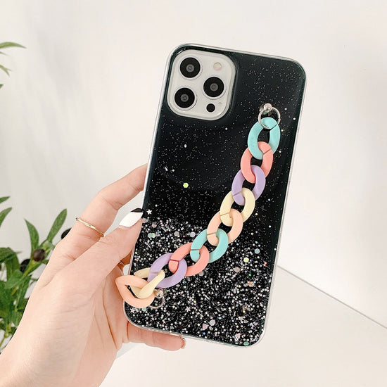 seraCase Glamorous Glittery iPhone Case with Rainbow Wrist Chain for iPhone 13 Pro Max / Black