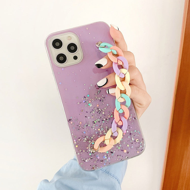 seraCase Glamorous Glittery iPhone Case with Rainbow Wrist Chain for iPhone 13 Pro Max / Purple