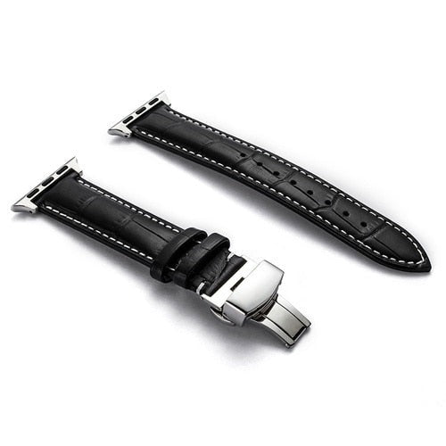 seraCase Luxury Italian Leather iWatch Strap for 38MM 40MM 41MM / Black 1 - Silver