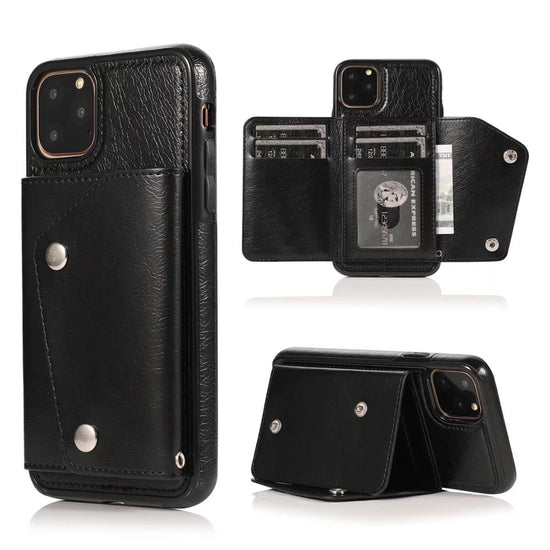 seraCase Stylish Leather iPhone Case with Multi-Card Wallet for iPhone 12 / Black