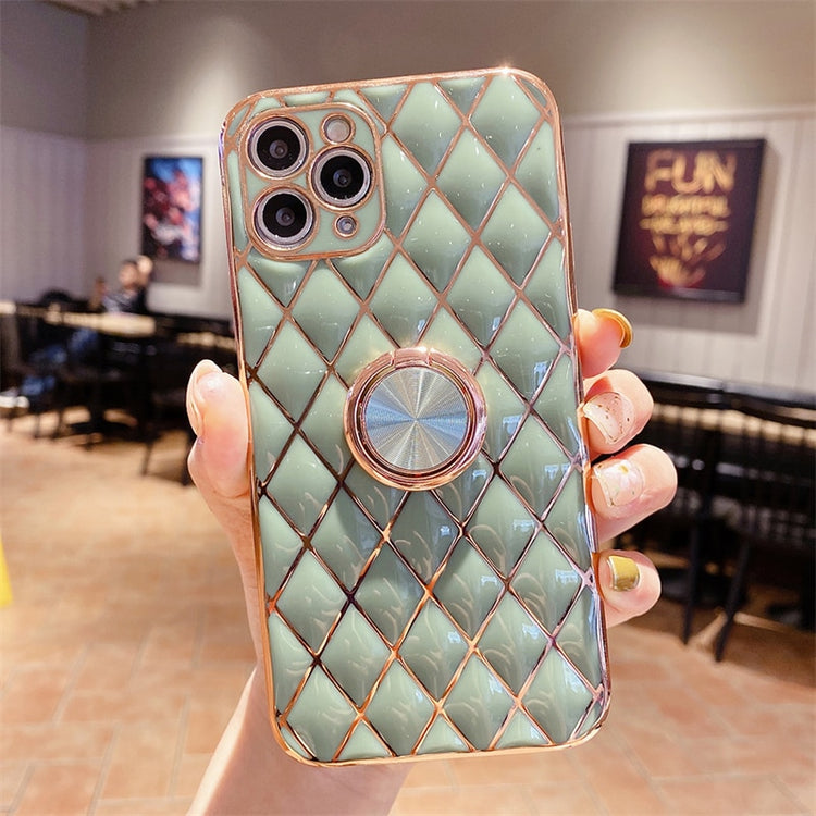 seraCase Gold Plated Lattice Design iPhone Case with Metal Ring for iPhone 14 Pro Max / Green