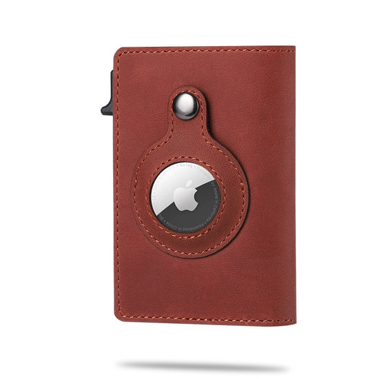 seraCase Designer Apple AirTag Carbon Fiber Wallet for Red Brown