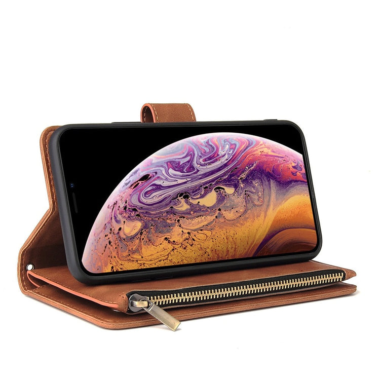 seraCase Premium Leather Card Wallet iPhone Case with Flip Zip for