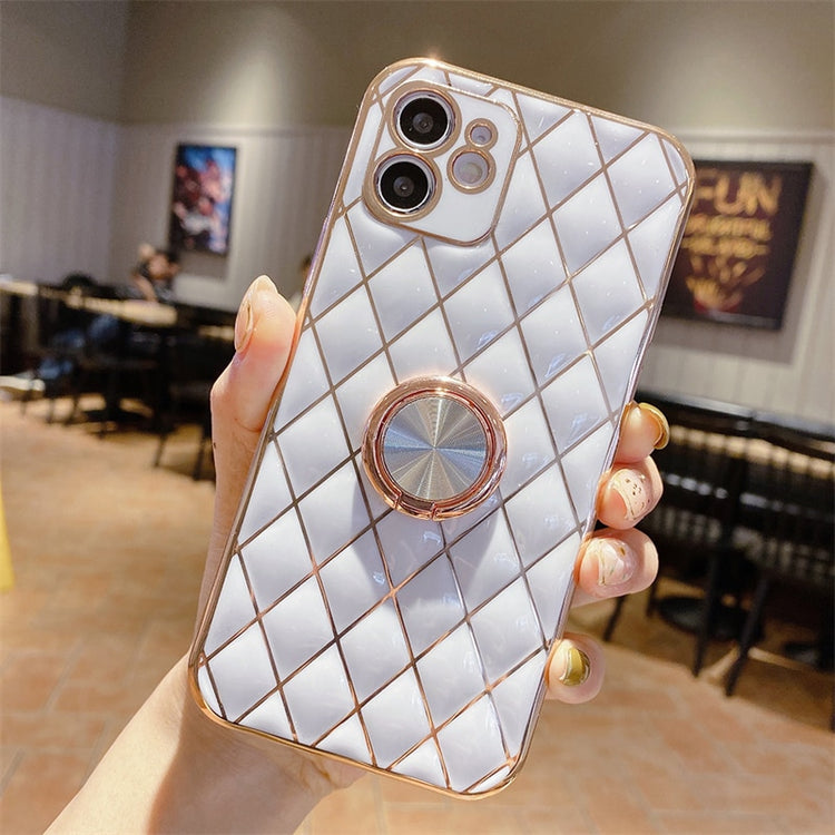 seraCase Gold Plated Lattice Design iPhone Case with Metal Ring for iPhone 14 Pro Max / White