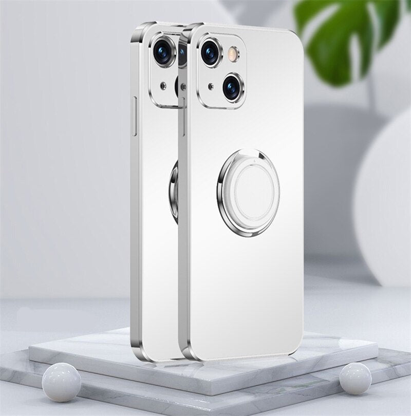 seraCase Metal Plated iPhone Case with Ring Holder Stand for iPhone 15 Pro Max / White
