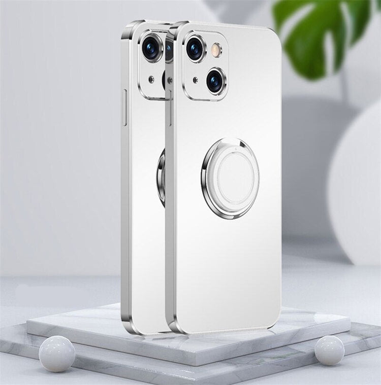 seraCase Metal Plated iPhone Case with Ring Holder Stand for iPhone 15 Pro Max / White
