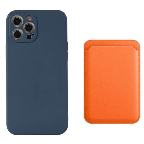 seraCase Silicone iPhone Case & Leather MagSafe Wallet Combo for iPhone 11 / Blue + Orange