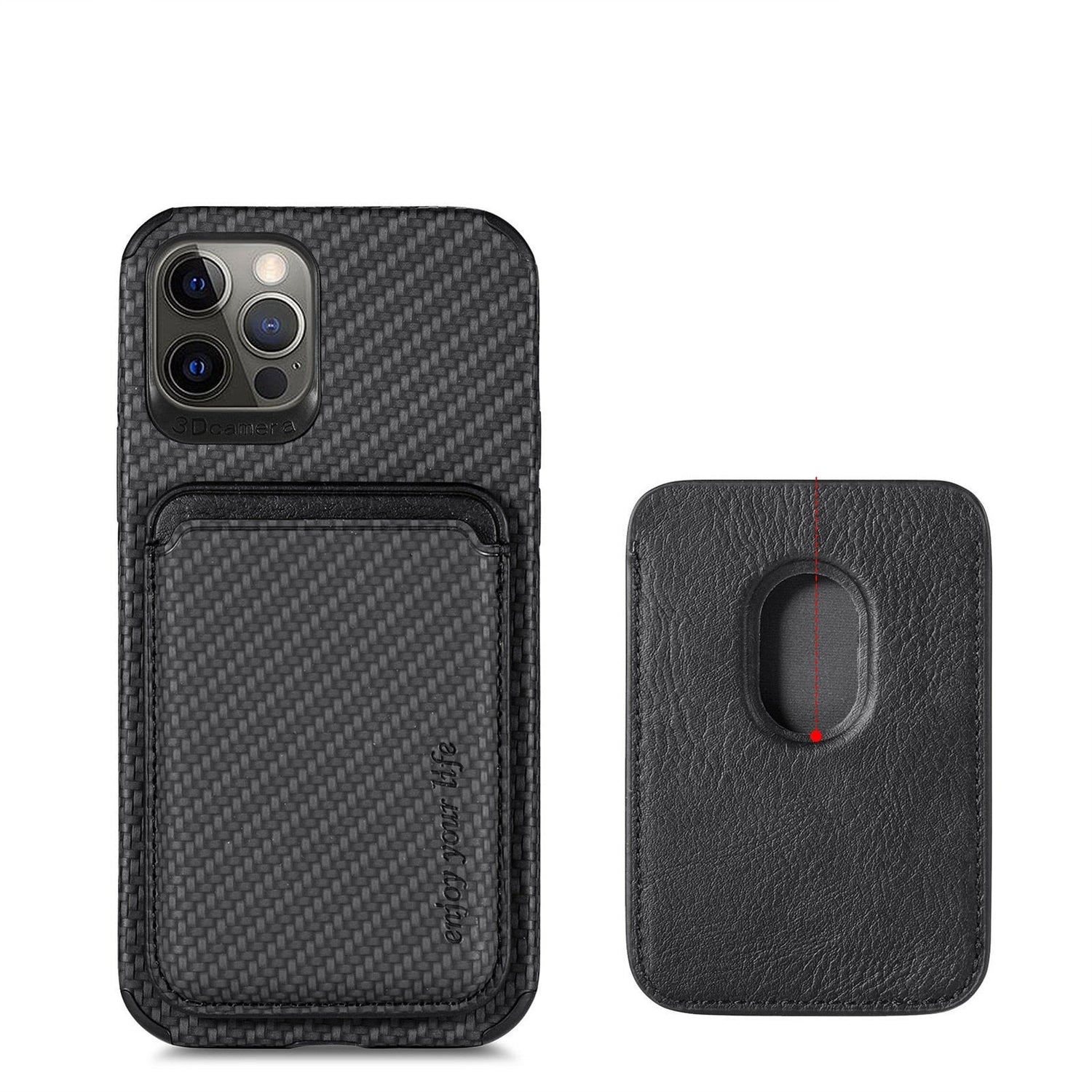 seraCase MagSafe Compatible Carbon Fiber iPhone Case with Leather Wallet for