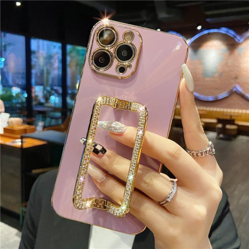 seraCase Diamond Glitter Square Stand iPhone Case for iPhone 13 Pro Max / Cherry Purple