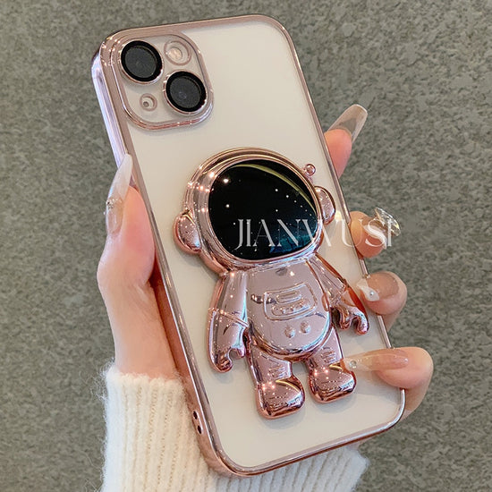 seraCase Electroplated Clear Astronaut Stand iPhone Case for iPhone 13 / Pink