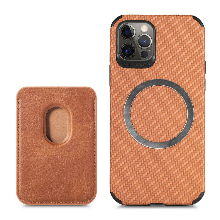 seraCase MagSafe Compatible Carbon Fiber iPhone Case with Leather Wallet for iPhone 13 Pro Max / Brown