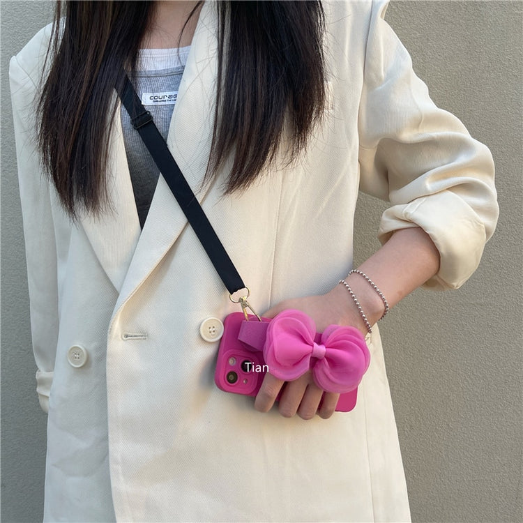 seraCase Silk Bowknot Wrist Strap iPhone Case for iPhone 13 Pro Max / Rose with Lanyard