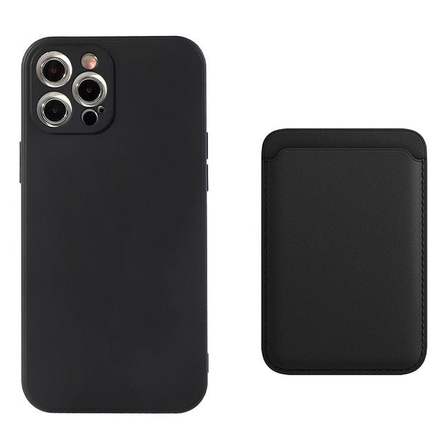 seraCase Silicone iPhone Case & Leather MagSafe Wallet Combo for iPhone 11 / Black + Black