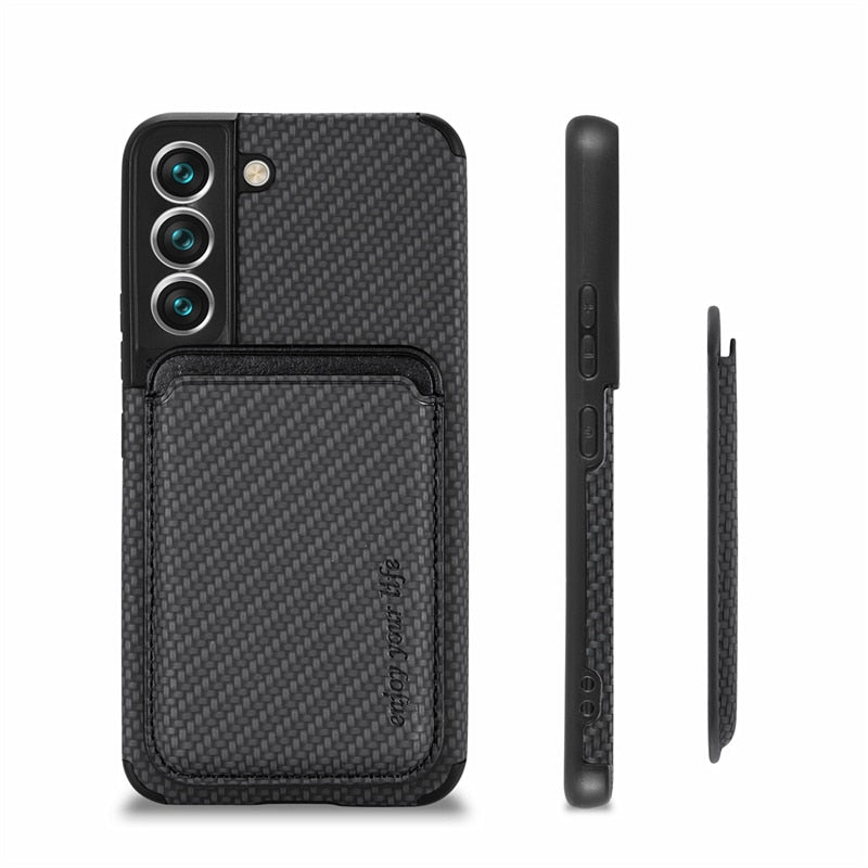 seraCase Luxury Vegan Leather Detachable Card Holder Samsung Case for Samsung S23 Ultra / Black
