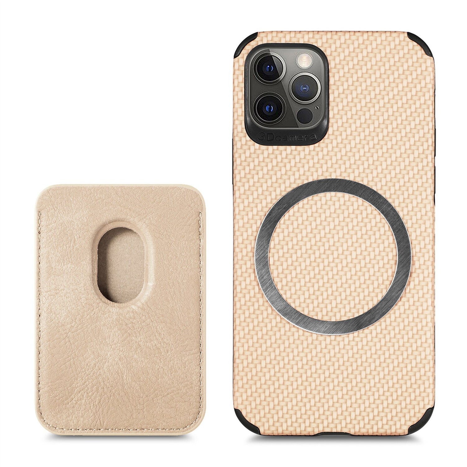 seraCase MagSafe Compatible Carbon Fiber iPhone Case with Leather Wallet for iPhone 13 Pro Max / Khaki
