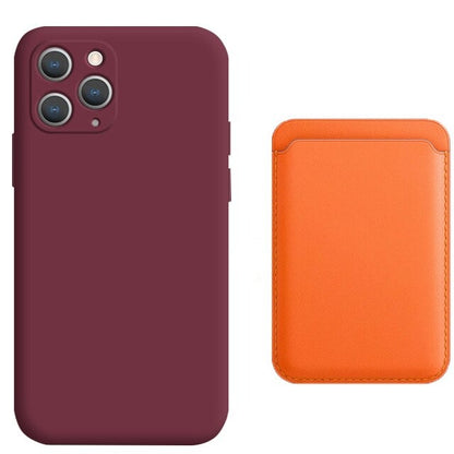 seraCase Silicone iPhone Case & Leather MagSafe Wallet Combo for iPhone 11 / Purple + Orange