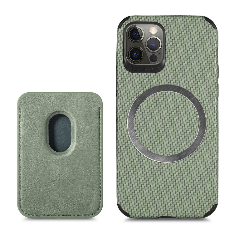 seraCase MagSafe Compatible Carbon Fiber iPhone Case with Leather Wallet for iPhone 13 Pro Max / Green