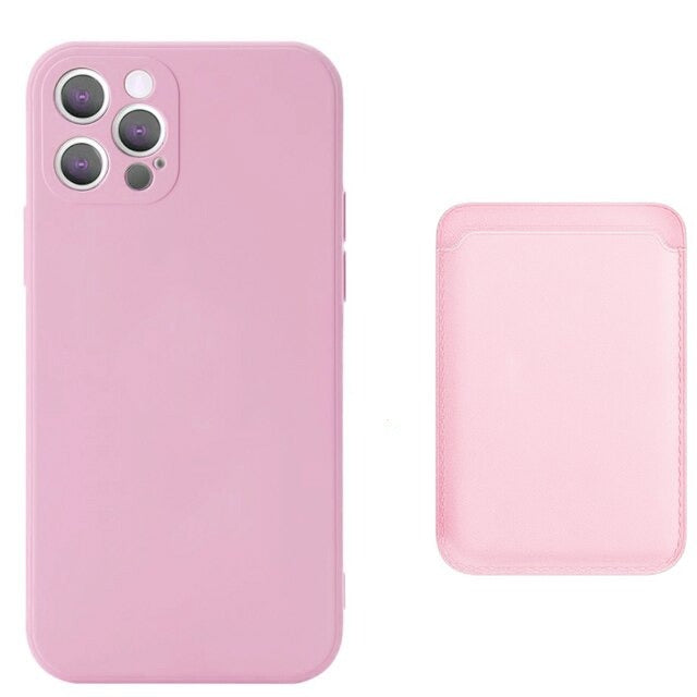 seraCase Silicone iPhone Case & Leather MagSafe Wallet Combo for iPhone 11 / Pink + Pink
