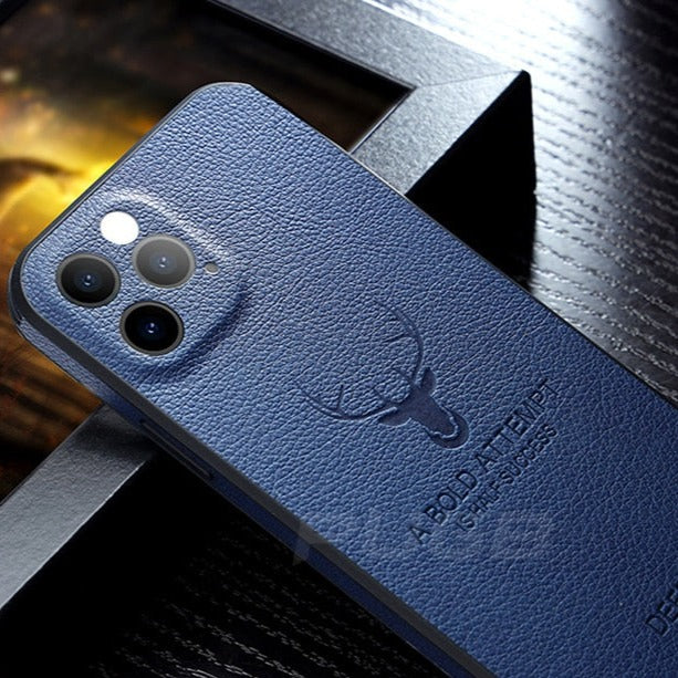 seraCase Luxury Leather Deer Design iPhone Case for iPhone 13 Pro Max / Blue