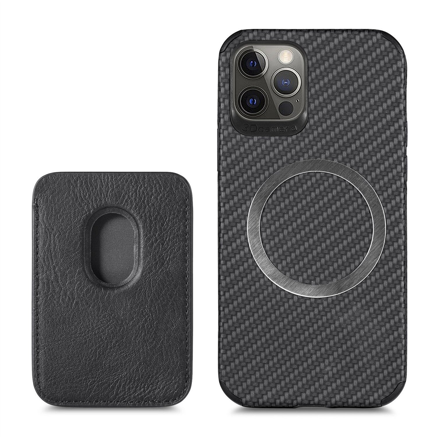 seraCase MagSafe Compatible Carbon Fiber iPhone Case with Leather Wallet for iPhone 13 Pro Max / Black