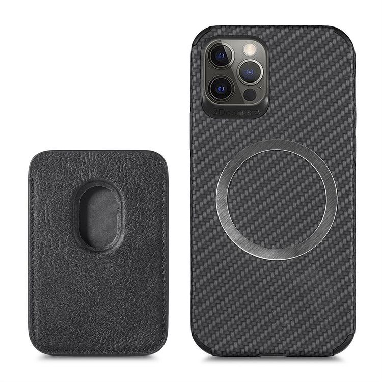 seraCase MagSafe Compatible Carbon Fiber iPhone Case with Leather Wallet for iPhone 13 Pro Max / Black