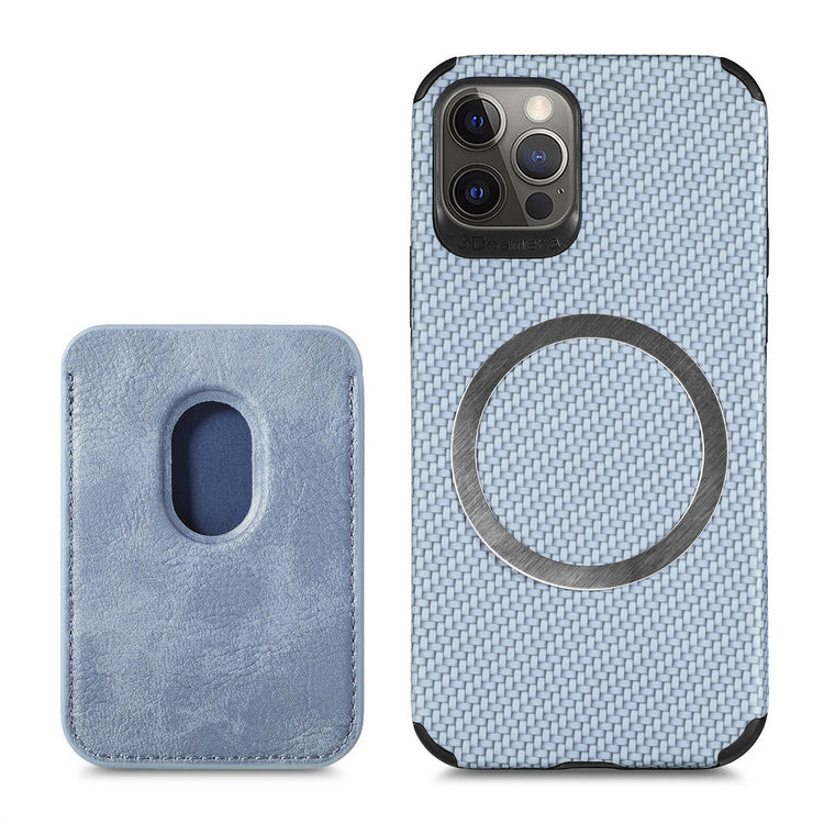 seraCase MagSafe Compatible Carbon Fiber iPhone Case with Leather Wallet for iPhone 13 Pro Max / Blue