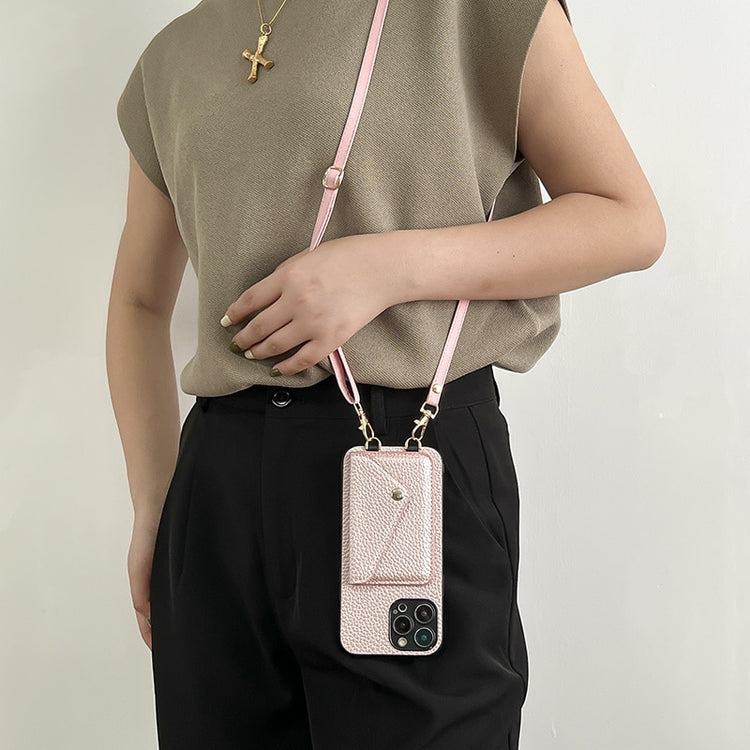 seraCase Luxury Leather Crossbody Lanyard iPhone Wallet Case for iPhone 14 Pro Max / Pink