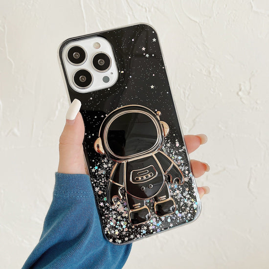 seraCase Glittery Astronaut Stand Holder iPhone Case for iPhone 14 Pro Max / Black