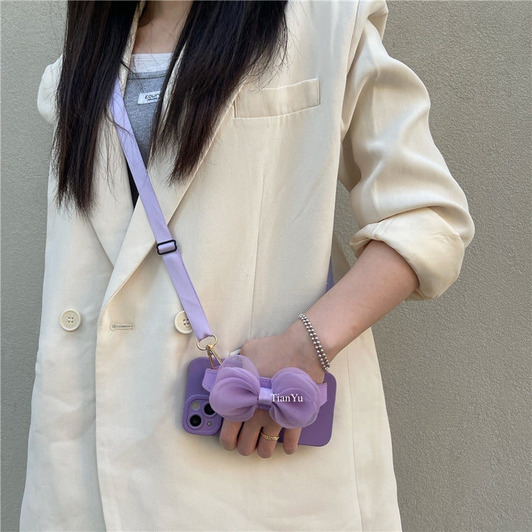 seraCase Silk Bowknot Wrist Strap iPhone Case for iPhone 13 Pro Max / Purple with Lanyard