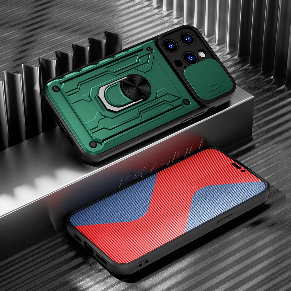 seraCase Shockproof Armor iPhone Case with Card Slot and Ring for iPhone 14 Pro Max / Green