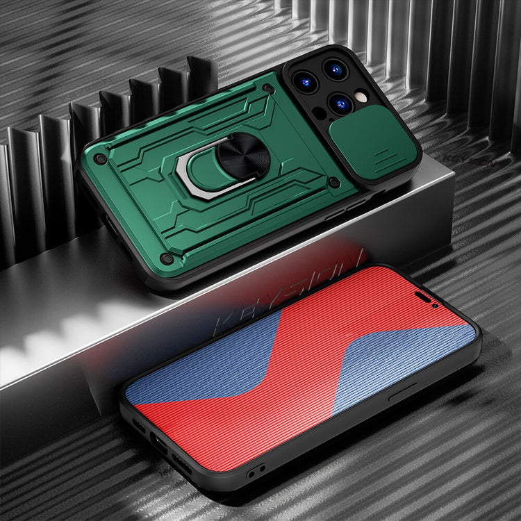 seraCase Shockproof Armor iPhone Case with Card Slot and Ring for iPhone 14 Pro Max / Green