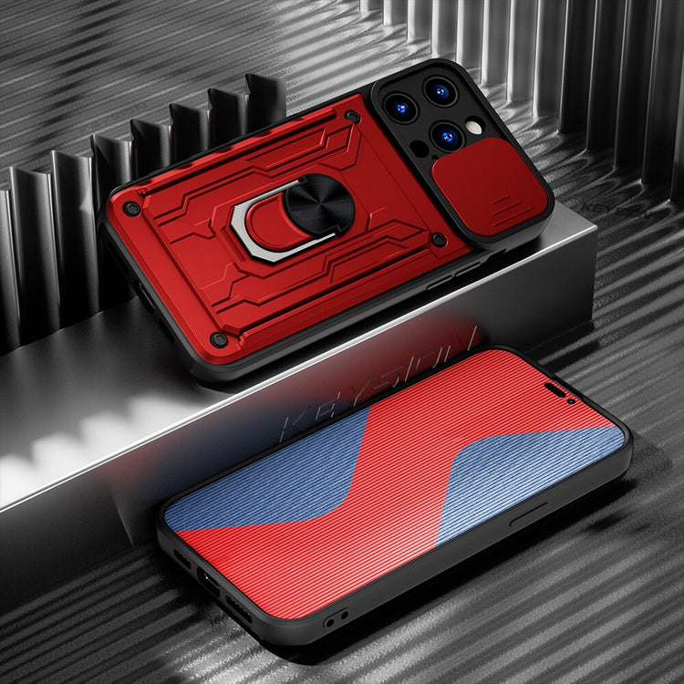 seraCase Shockproof Armor iPhone Case with Card Slot and Ring for iPhone 14 Pro Max / Red