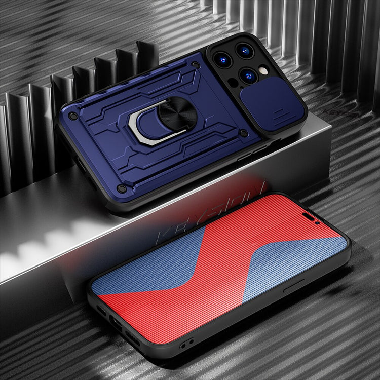 seraCase Shockproof Armor iPhone Case with Card Slot and Ring for iPhone 14 Pro Max / Navy Blue