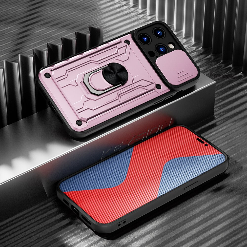seraCase Shockproof Armor iPhone Case with Card Slot and Ring for iPhone 14 Pro Max / Rose Gold