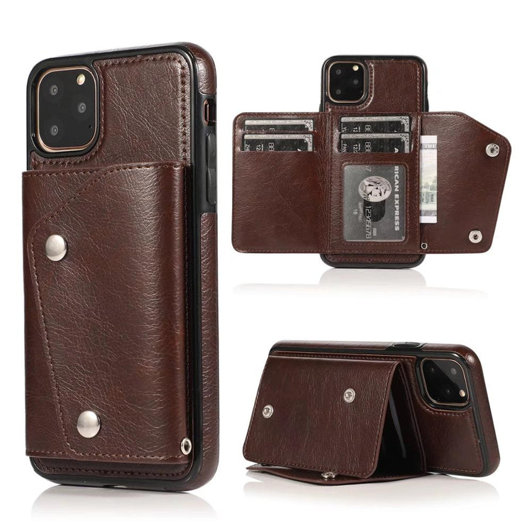 seraCase Stylish Leather iPhone Case with Multi-Card Wallet for iPhone 12 / Brown
