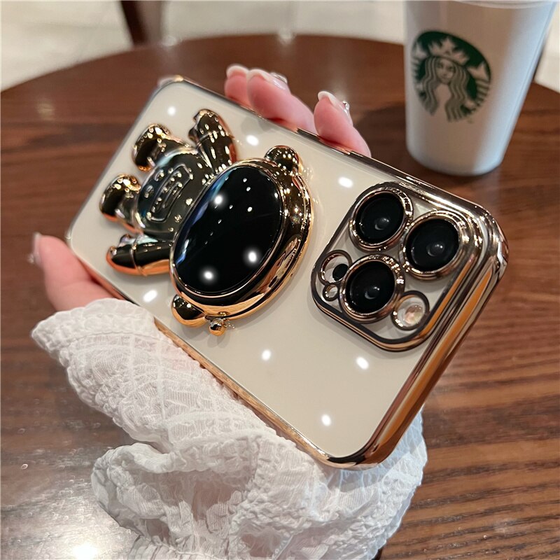 seraCase Cute Electroplated Astronaut Kickstand iPhone Case for iPhone 13 ProMax / Gold